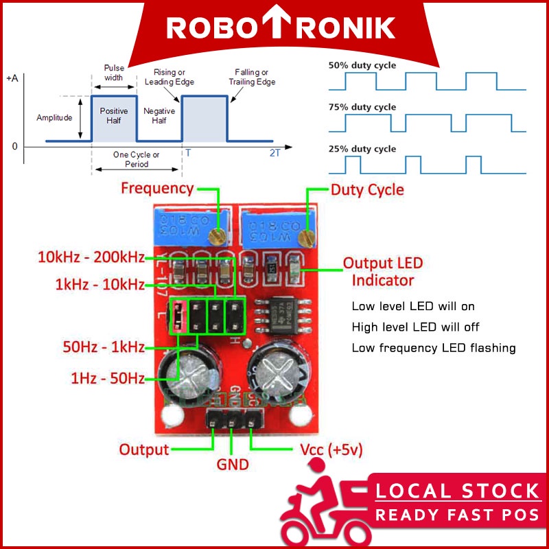 NE555 Timer Adjustable (Pulse Frequency & Duty Cycle) Generator Clock Module NE555 Timer Adjustable (Pulse Frequency & Duty Cycle) Generator Clock Module