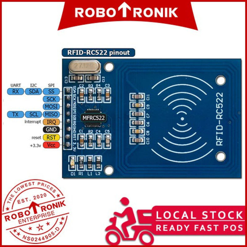 RFID Mifare RC522 Card Reader & Writer Module (13.56MHz) 522 MF522 UART SPI I2C for Arduino / Raspberry Pi RFID Mifare RC522 Card Reader & Writer Module (13.56MHz) 522 MF522 UART SPI I2C for Arduino / Raspberry Pi