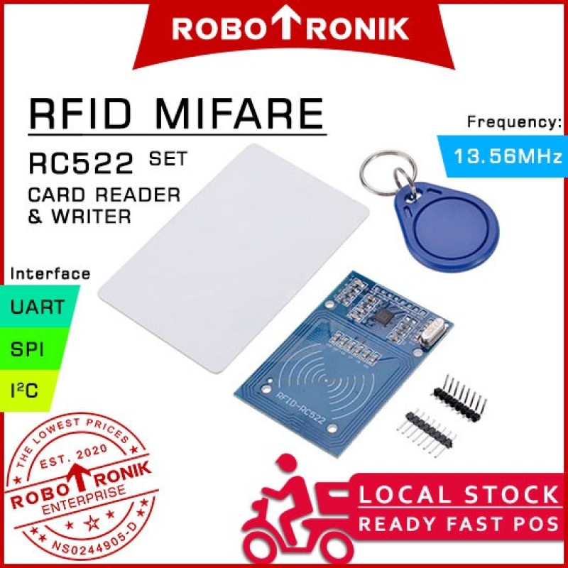 RFID Mifare RC522 Card Reader & Writer Module (13.56MHz) 522 MF522 UART SPI I2C for Arduino / Raspberry Pi RFID Mifare RC522 Card Reader & Writer Module (13.56MHz) 522 MF522 UART SPI I2C for Arduino / Raspberry Pi