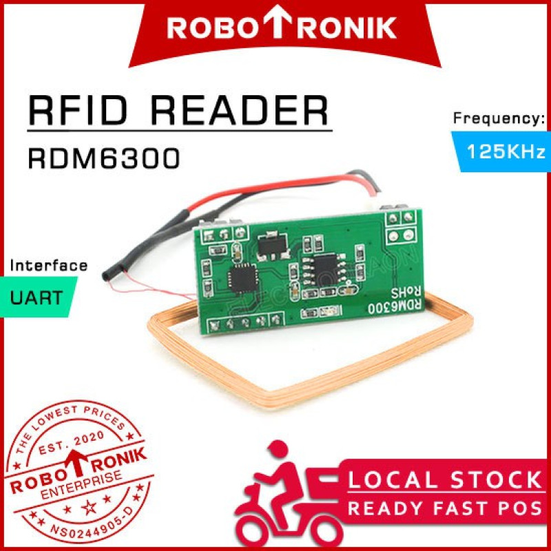 RFID Reader Module UART 125kHz RDM6300 w Antenna, compatible Arduino / Raspberry RFID Reader Module UART 125kHz RDM6300 w Antenna, compatible Arduino / Raspberry