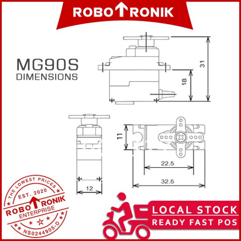 MG90S Micro Servo Motor (Fully Metal Gear) 180° - Compatible TowerPro MG 90 MG90 S