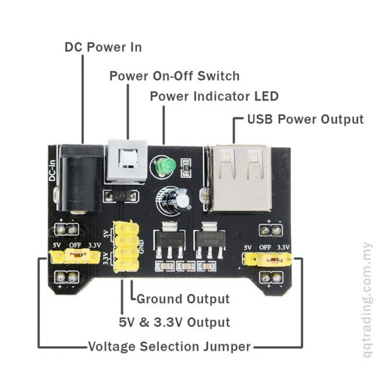 Breadboard 3.3V & 5V Solderless Power Supply Module, up to 700 mA Breadboard 3.3V & 5V Solderless Power Supply Module, up to 700 mA