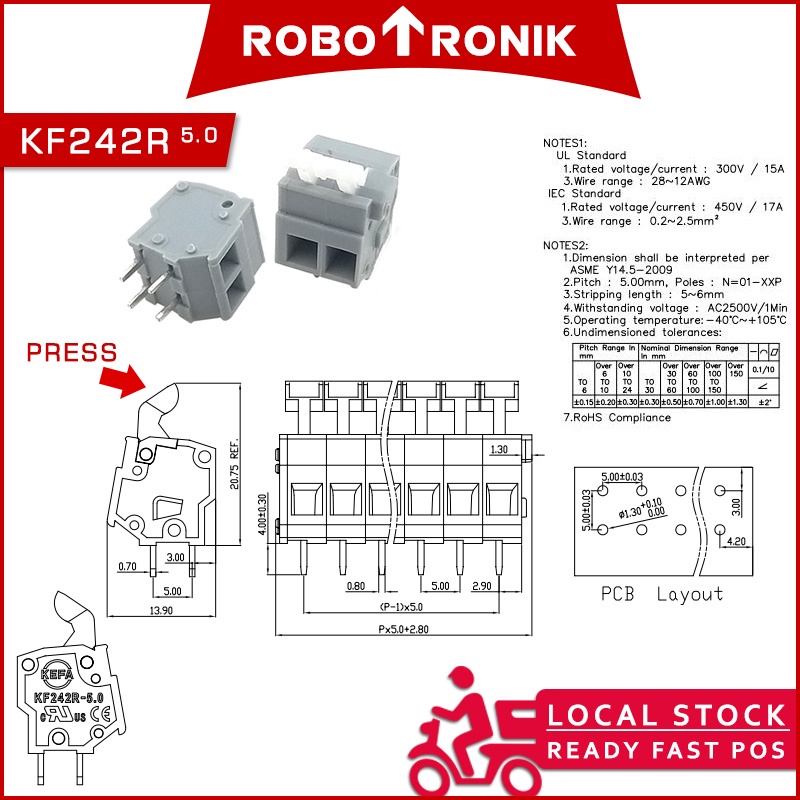 PCB Connector (Solder) Terminal Block KF126 KF300, 2-Way & 3-Way 5mm Pitch PCB Connector (Solder) Terminal Block KF126 KF300, 2-Way & 3-Way 5mm Pitch