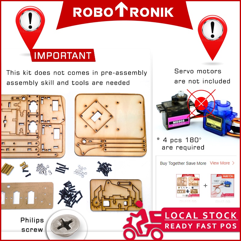 4 DOF Robotic Arm (Acrylic / Plywood) Un-assemble, Arm-only 4 DOF Robotic Arm (Acrylic / Plywood) Un-assemble, Arm-only