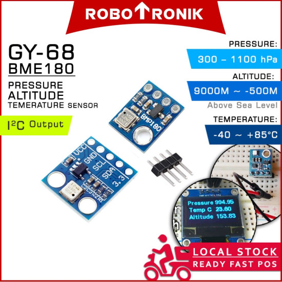 GY-68 (BMP180) Barometric Atmospheric Pressure / Altitude / Temperature Sensor Module GY68 - Arduino / Raspberry Pi