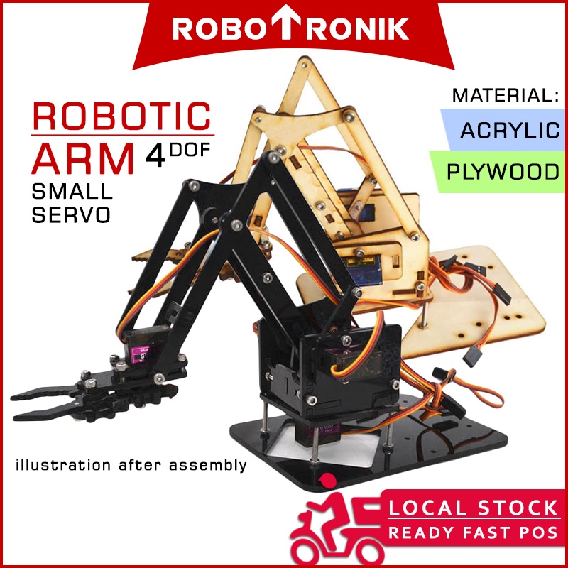 4 DOF Robotic Arm (Acrylic / Plywood) Un-assemble, Arm-only 4 DOF Robotic Arm (Acrylic / Plywood) Un-assemble, Arm-only