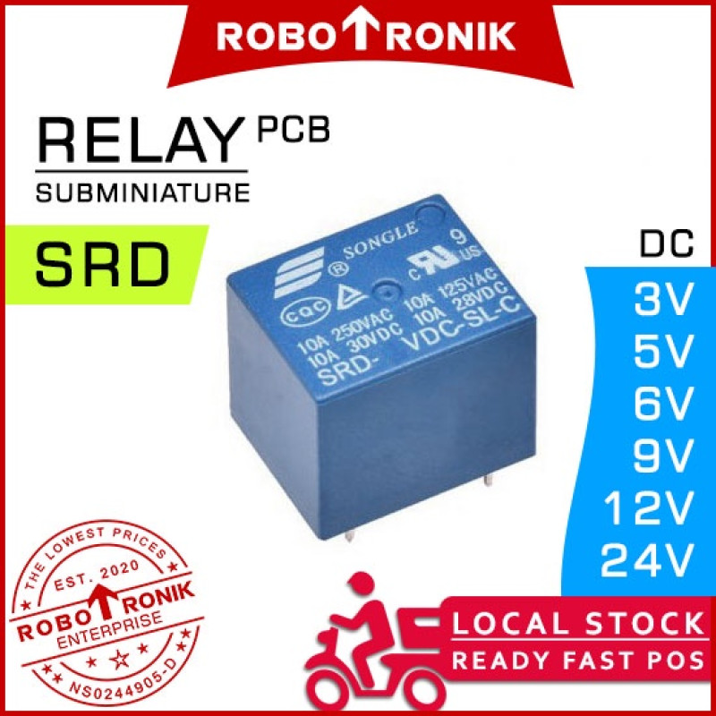 Songle Relay SRD (SPDT) 3V 5V 6V 9V 12V 24V DC max.10A 5-PINS (SRD-*-SL-C) Relays Switch On Off Arduino Raspberry Pi Songle Relay SRD (SPDT) 3V 5V 6V 9V 12V 24V DC max.10A 5-PINS (SRD-*-SL-C) Relays Switch On Off Arduino Raspberry Pi