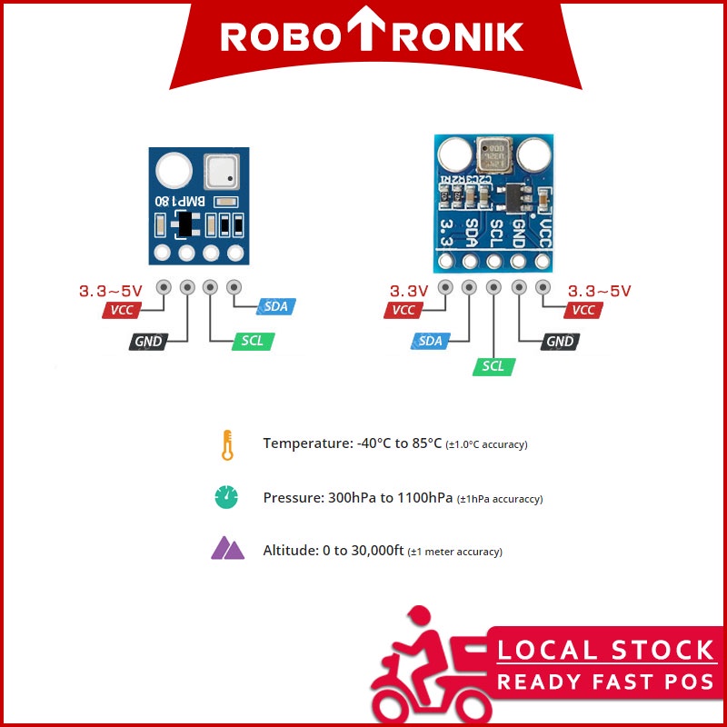 GY-68 (BMP180) Barometric Atmospheric Pressure / Altitude / Temperature Sensor Module GY68 - Arduino / Raspberry Pi GY-68 (BMP180) Barometric Atmospheric Pressure / Altitude / Temperature Sensor Module GY68 - Arduino / Raspberry Pi