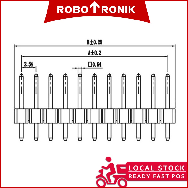 Male Pin Header 11.2mm, Single Row 40-pin, Pitch 2.54mm, Break Away Male Pin Header 11.2mm, Single Row 40-pin, Pitch 2.54mm, Break Away