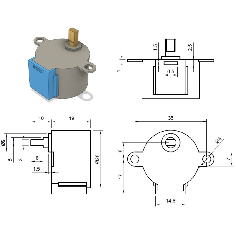 Stepper Motor 28BYJ [5v / 12v] 4-Phase 5-Wire