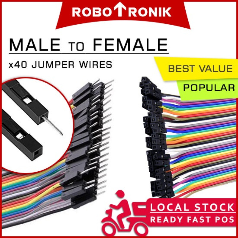 Male To Female | Jumper Wire Cable 40-Wires M-F - 10cm / 20cm / 30cm for Arduino Raspberry Breadboard Pin-Headers Sensor Male To Female | Jumper Wire Cable 40-Wires M-F - 10cm / 20cm / 30cm for Arduino Raspberry Breadboard Pin-Headers Sensor