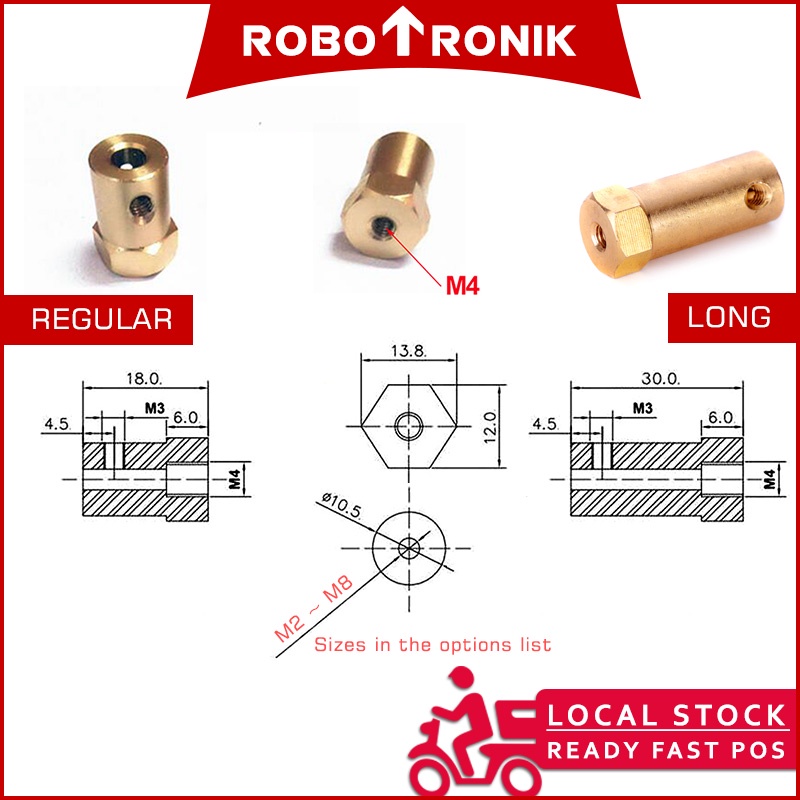 Brass Coupling Hexagon for Motor Shaft to Wheel Brass Coupling Hexagon for Motor Shaft to Wheel