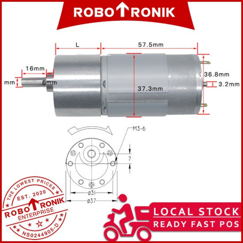 DC Geared Motor JGB37 (555) 12V Gear Motor Bracket DC Geared Motor JGB37 (555) 12V Gear Motor Bracket