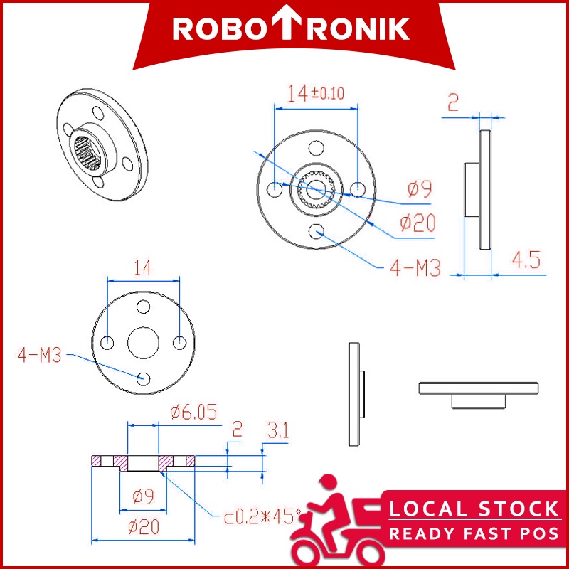 Servo Motor Hub (25T Shaft) Lightweight Aluminum (Silver / Red / Blue / Gold / Black) Servo Motor Hub (25T Shaft) Lightweight Aluminum (Silver / Red / Blue / Gold / Black)