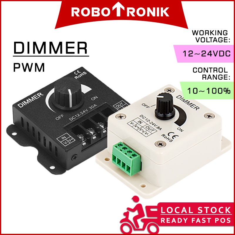 PWM LED Dimmer 12V ~ 24V DC, for LED Light Strip Brightness Control 8A 30A PWM LED Dimmer 12V ~ 24V DC, for LED Light Strip Brightness Control 8A 30A