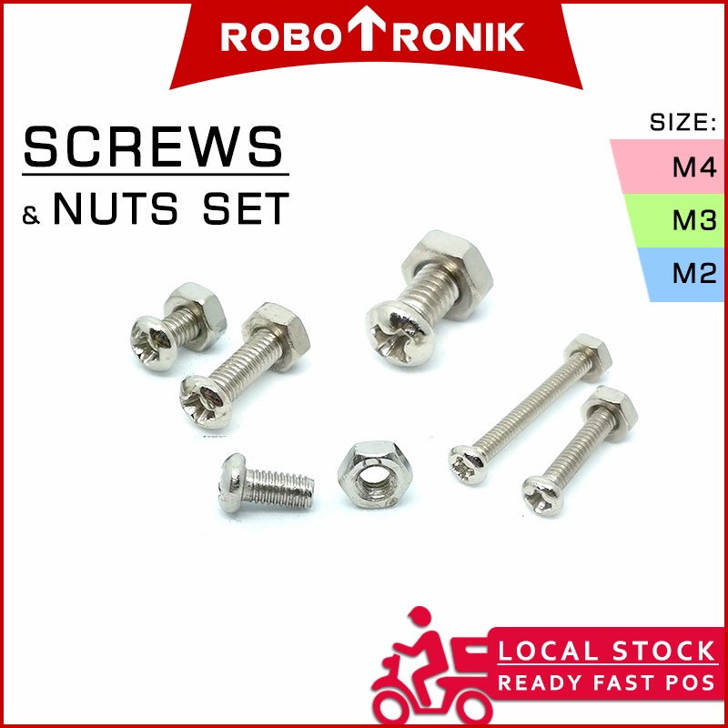 Screw Bolt & Nuts Set M2 M3 M4 (Pan Head Stainless Metric Screw) Phillips Screw Bolt & Nuts Set M2 M3 M4 (Pan Head Stainless Metric Screw) Phillips