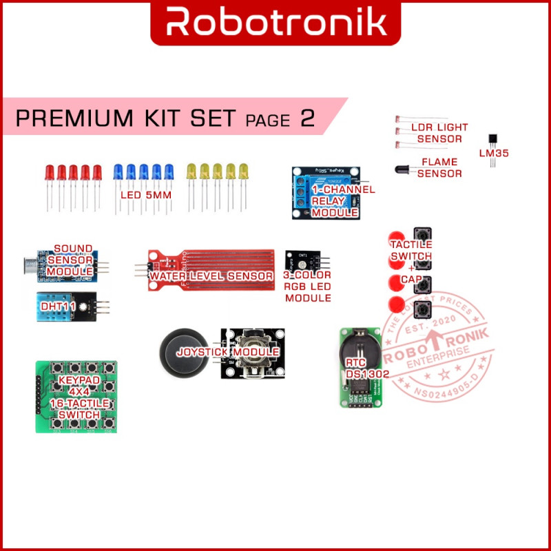 Kit Set (Breadboard, Jumper wires, Components & Box) UNO ESP32 NANO MEGA Nodemcu Kit Set (Breadboard, Jumper wires, Components & Box) UNO ESP32 NANO MEGA Nodemcu