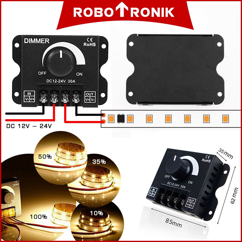 PWM LED Dimmer 12V ~ 24V DC, for LED Light Strip Brightness Control 8A 30A