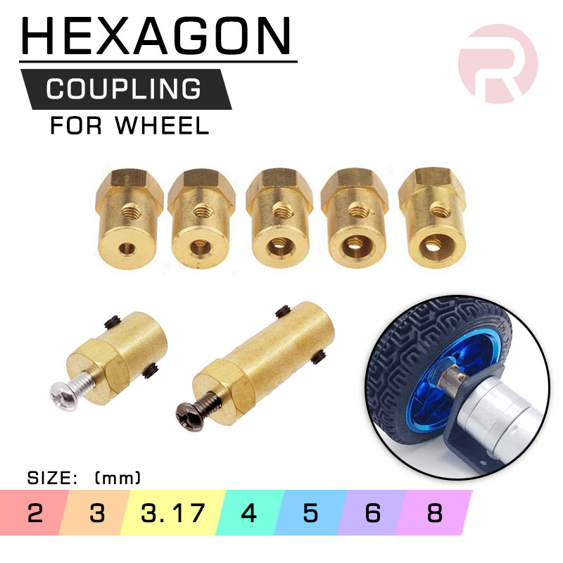 Brass Coupling Hexagon for Motor Shaft to Wheel Brass Coupling Hexagon for Motor Shaft to Wheel