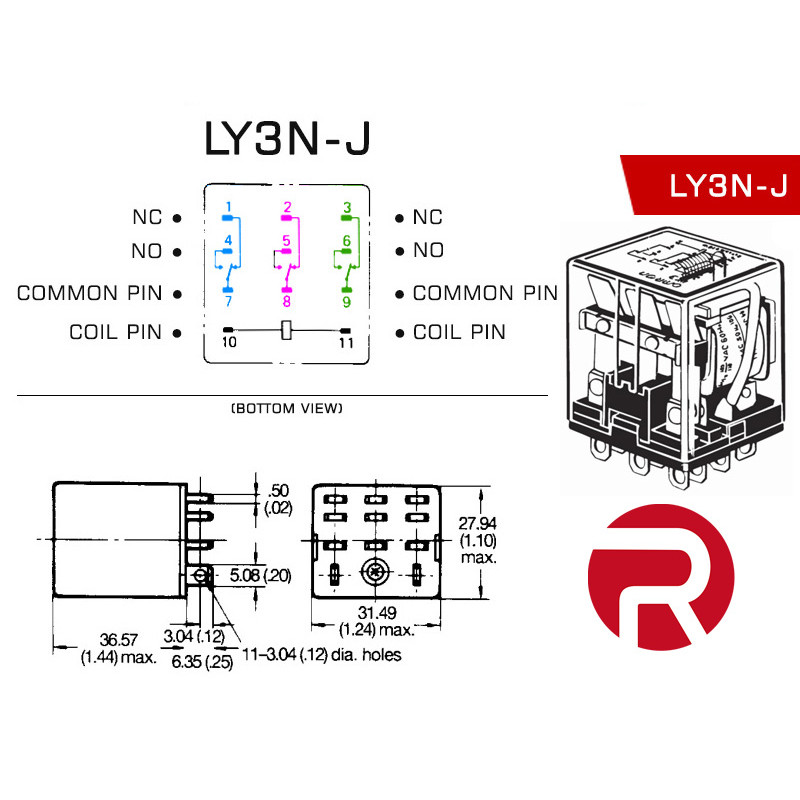 Relay LY3 (10A) 11-Pin, 3PDT Electromagnetic Mechanical Coil Relay LY3 (10A) 11-Pin, 3PDT Electromagnetic Mechanical Coil