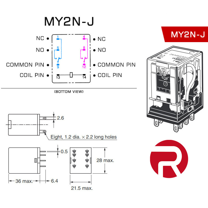 Relay MY2 (5A) 14-Pin, DPDT Electromagnetic Mechanical Coil Relay MY2 (5A) 14-Pin, DPDT Electromagnetic Mechanical Coil