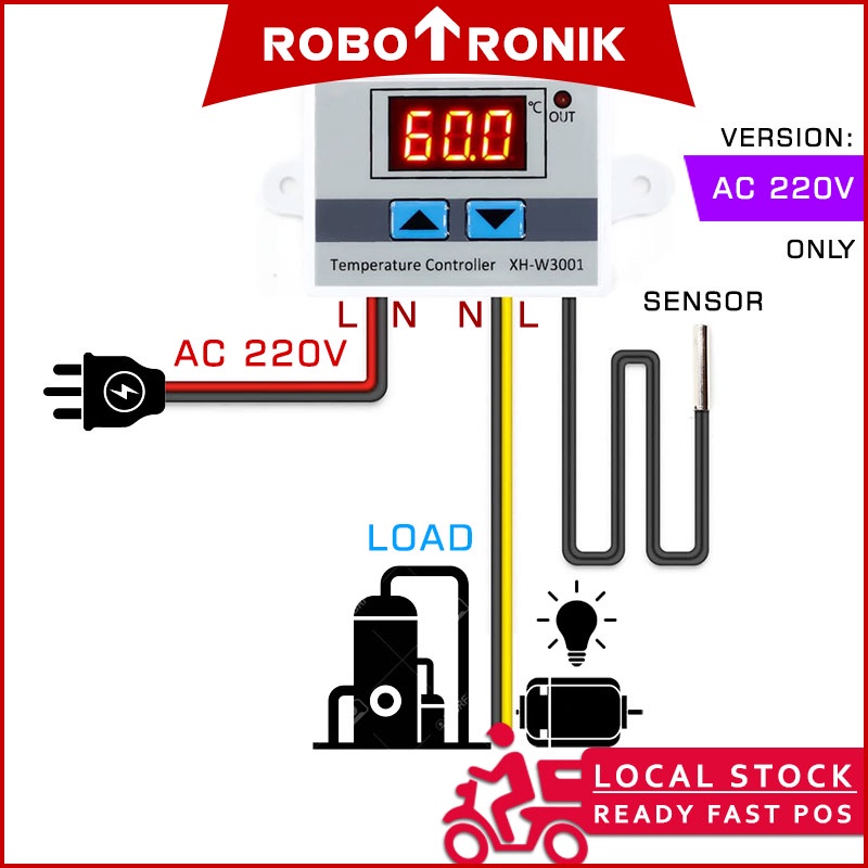 Digital Temperature Controller XH-W3001 w/ 10A Relay (-50°C ~ +110 Celsius) Thermostat 120W Digital Temperature Controller XH-W3001 w/ 10A Relay (-50°C ~ +110 Celsius) Thermostat 120W