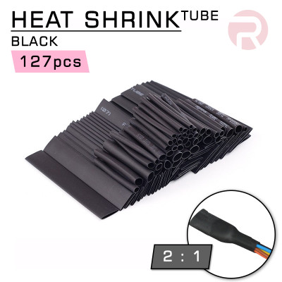 Heat Sleeve (Heat Shrink Tube) 127pcs Shrinkage Ratio: 2:1, Polyolefin Black