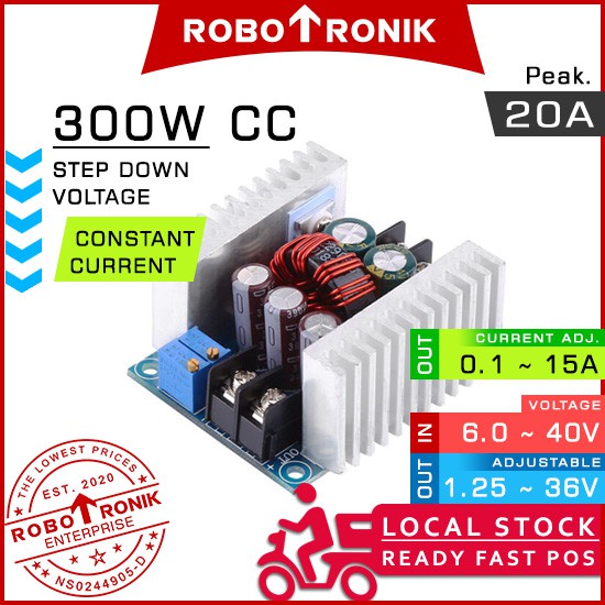 DC Step Down XL4016 300W CC Peak.20A Adjustable Current & Voltage Regulator Module Buck Boost - 3.3V 5V 9V 12V 24V