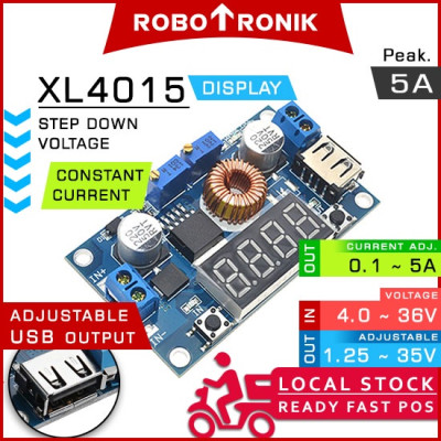 DC-DC Step Down XL4015 CC w/ Display & USB, Peak 5A (Adjustable Voltage & Current) Regulator Module Buck Converter 4015 DC-DC Step Down XL4015 CC w/ Display & USB, Peak 5A (Adjustable Voltage & Current) Regulator Module Buck Converter 4015
