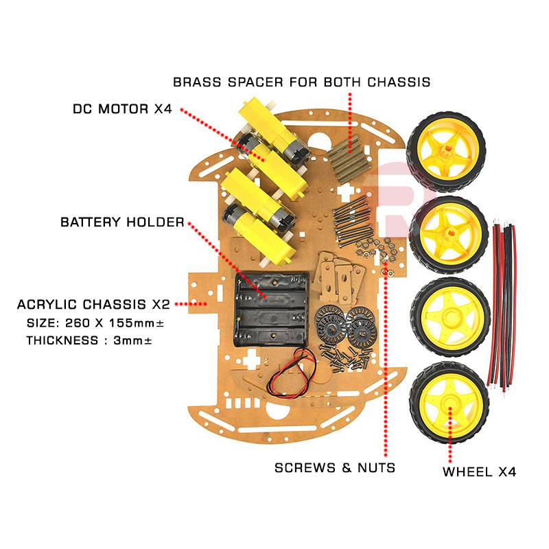4WD Car Chassis Kit (Unassembled) Double-Layer Plate 4 Wheel Drive w/ Speed Encoder, Robot Smart Car 4WD Car Chassis Kit (Unassembled) Double-Layer Plate 4 Wheel Drive w/ Speed Encoder, Robot Smart Car
