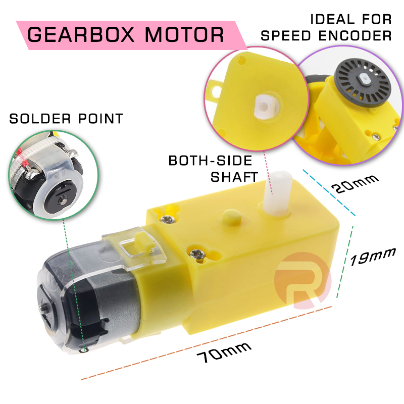 DC Geared Motor 66MM Wheel, Moto TT 130 Dual Shaft w/ Yellow Gear Box DC Geared Motor 66MM Wheel, Moto TT 130 Dual Shaft w/ Yellow Gear Box
