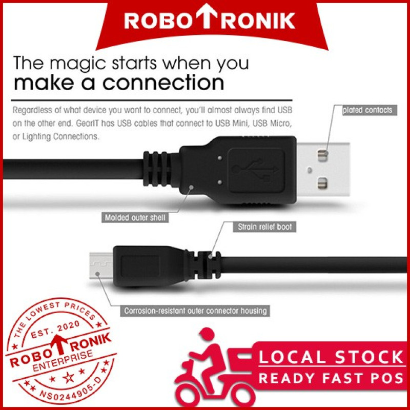 Mini USB Type-B (Male) to USB Type-A (Male) Data & Power, 1.5 Meter USB 2.0 Cable - For Arduino Nano, FTDI, etc Mini USB Type-B (Male) to USB Type-A (Male) Data & Power, 1.5 Meter USB 2.0 Cable - For Arduino Nano, FTDI, etc