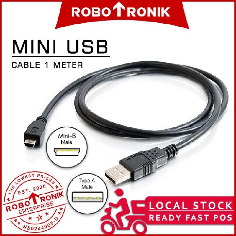 Mini USB Type-B (Male) to USB Type-A (Male) Data & Power, 1.5 Meter USB 2.0 Cable - For Arduino Nano, FTDI, etc Mini USB Type-B (Male) to USB Type-A (Male) Data & Power, 1.5 Meter USB 2.0 Cable - For Arduino Nano, FTDI, etc