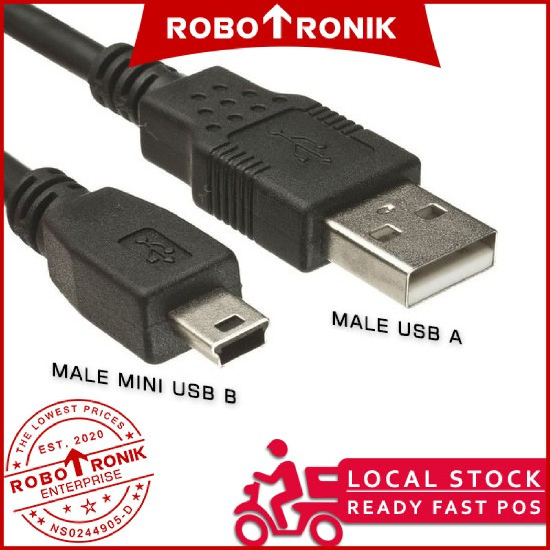 Mini USB Type-B (Male) to USB Type-A (Male) Data & Power, 1.5 Meter USB 2.0 Cable - For Arduino Nano, FTDI, etc Mini USB Type-B (Male) to USB Type-A (Male) Data & Power, 1.5 Meter USB 2.0 Cable - For Arduino Nano, FTDI, etc