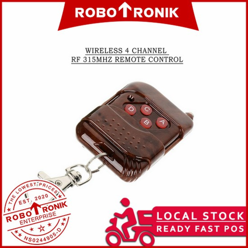 Wireless 4 Channel RF 315MHz Remote Control and PT 2272 Receiver Module 5V [Momentary] - Radio Frequency, Custom Address