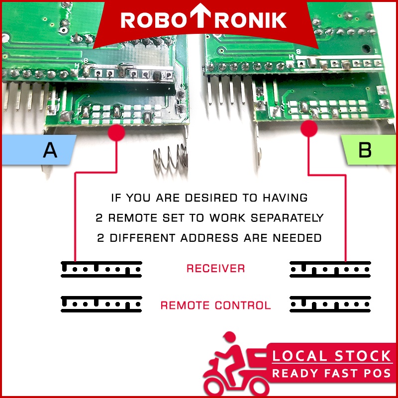 Wireless 4 Channel RF 315MHz Remote Control and PT 2272 Receiver Module 5V [Momentary] - Radio Frequency, Custom Address
