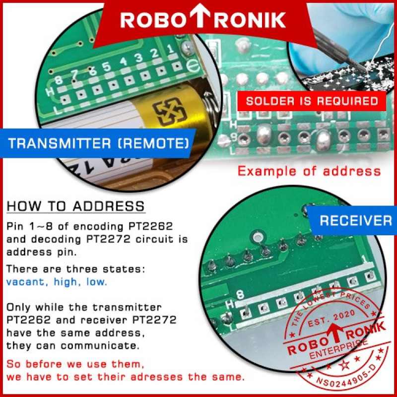 Wireless 4 Channel RF 315MHz Remote Control and PT 2272 Receiver Module 5V [Momentary] - Radio Frequency, Custom Address